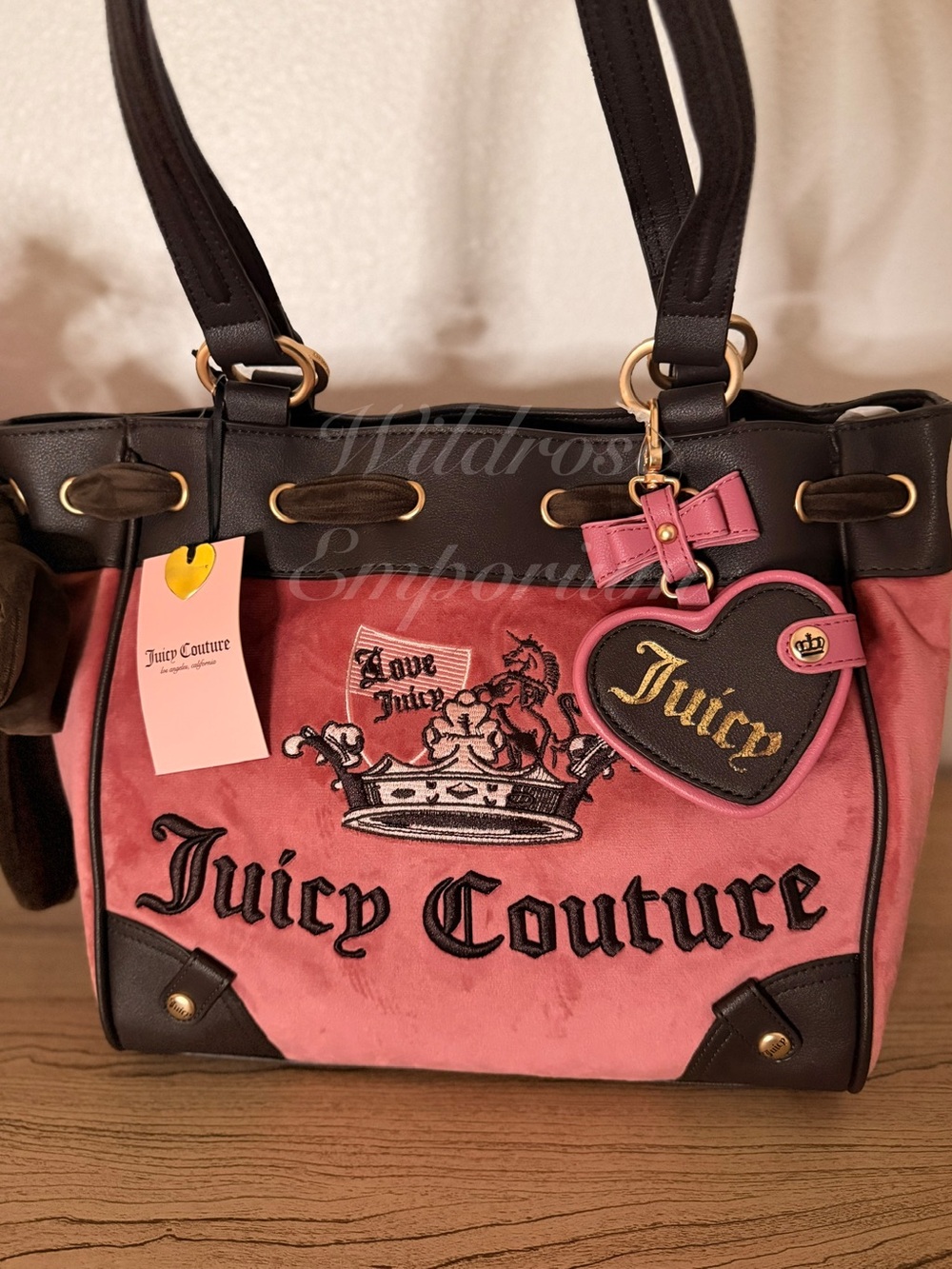 Juicy Couture Crown Princess Velour chateau rose brown pink daydreamer Tote bag